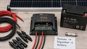 Branchement panneau solaire pour camping car : panneau, régulateur MPPT et batterie 12 V, ordre conseillé