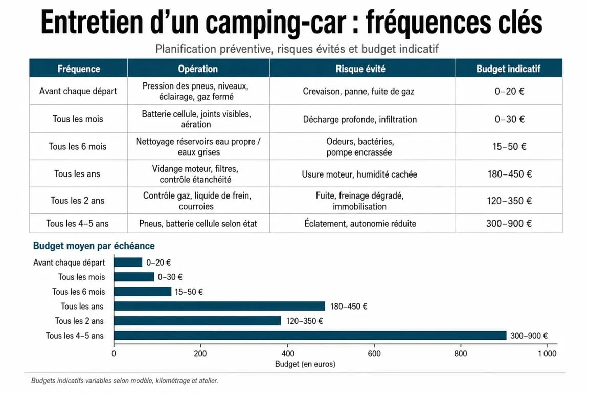 Tableau récapitulatif de l'entretien camping-car et budget