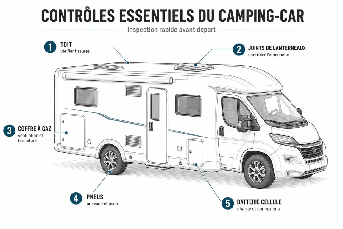 Schéma des points de contrôle pour l'entretien camping-car